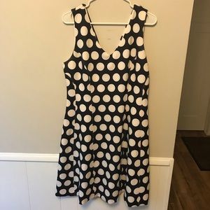 INC navy blue polka dot fit & flare dress.